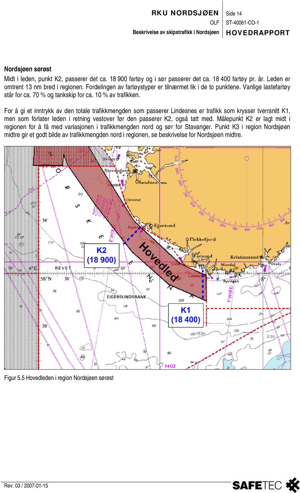 For å gi et inntrykk av den totale trafikkmengden som passerer Lindesnes er trafikk som krysser tverrsnitt K1, men som forlater leden i retning vestover før den passerer K2, også tatt med.