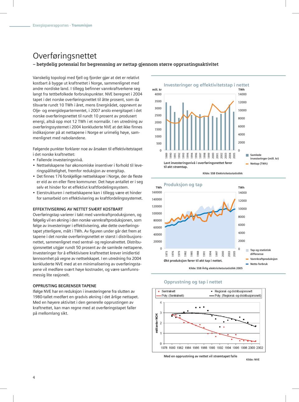 NVE beregnet i 2004 tapet i det norske overføringsnettet til åtte prosent, som da tilsvarte rundt 10 TWh i året, mens Energirådet, oppnevnt av Olje- og energidepartementet, i 2007 anslo energitapet i