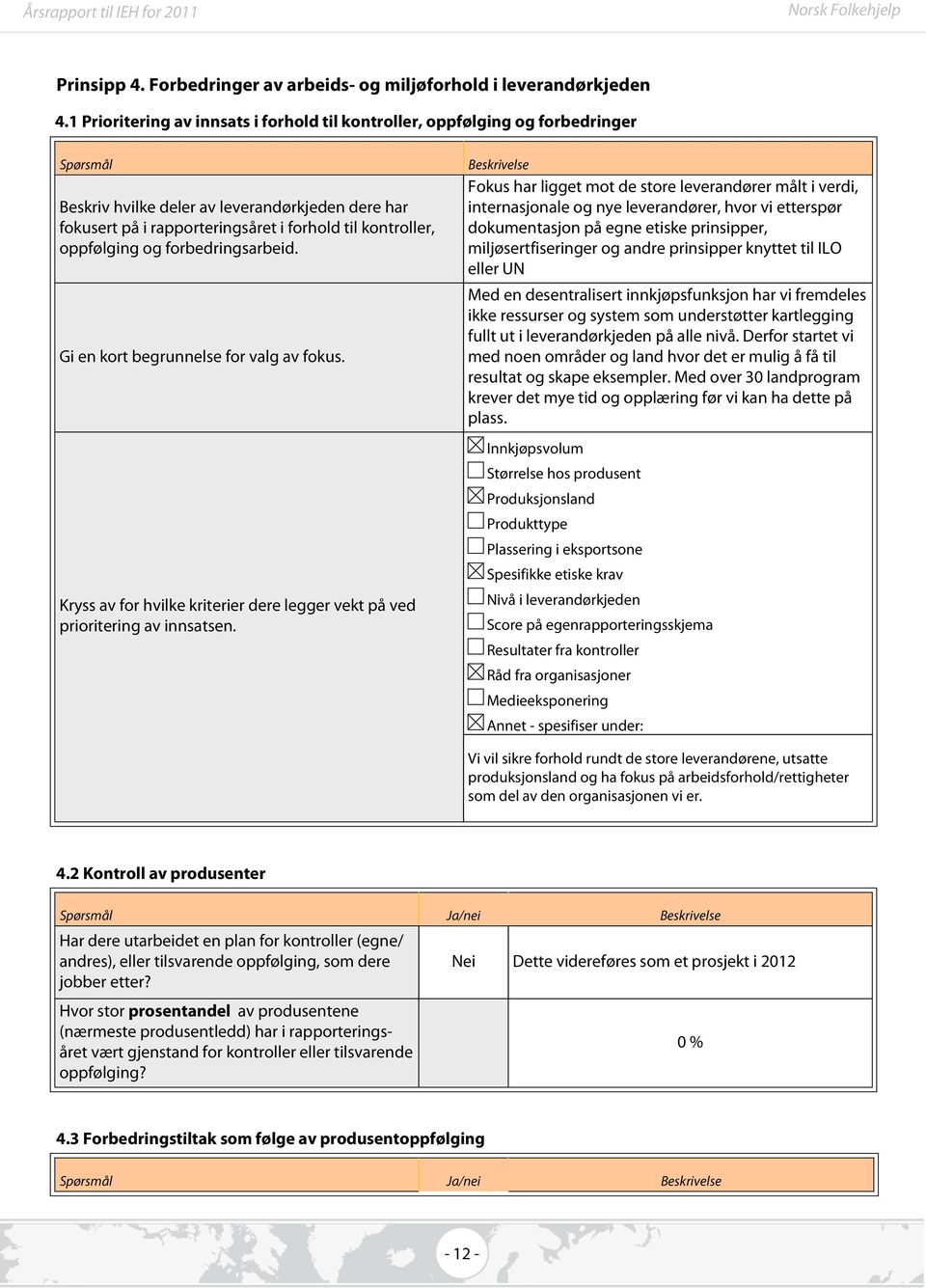 kontroller, oppfølging og forbedringsarbeid. Gi en kort begrunnelse for valg av fokus. Kryss av for hvilke kriterier dere legger vekt på ved prioritering av innsatsen.