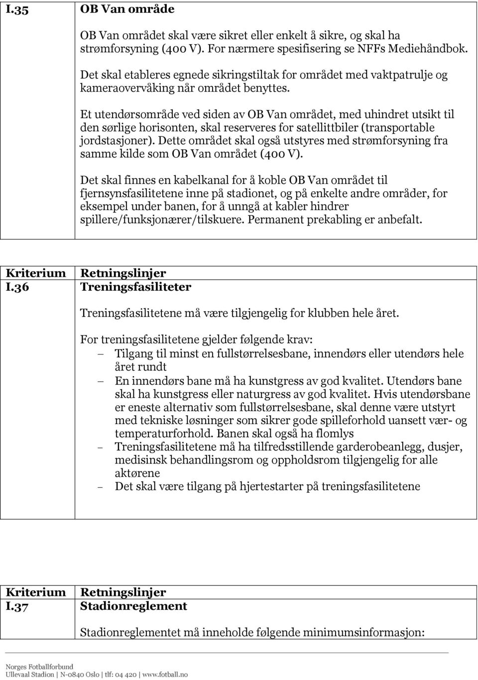 Et utendørsområde ved siden av OB Van området, med uhindret utsikt til den sørlige horisonten, skal reserveres for satellittbiler (transportable jordstasjoner).