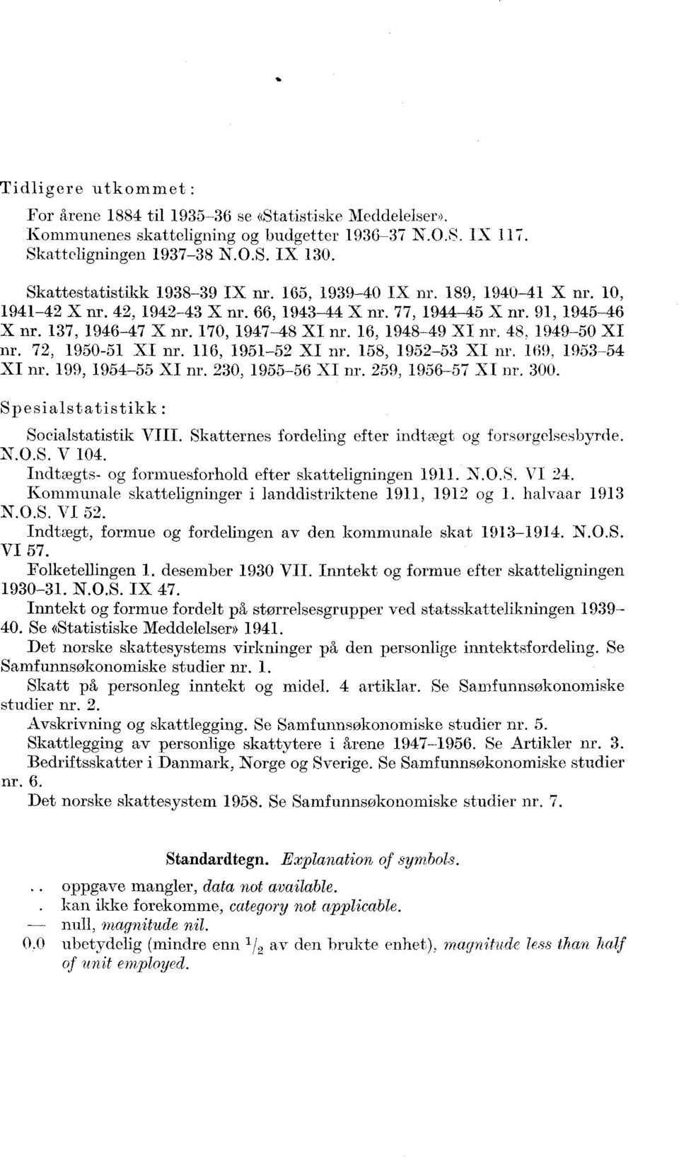 72, 950-5 XI nr. 6, 95-52 XI nr. 58, 952-53 XI nr. 69, 953-54 XI nr. 99, 954-55 XI nr. 230, 955-56 XI nr. 259, 956-57 XI nr. 300. Spesialstatistikk : Socialstatistik VIII.