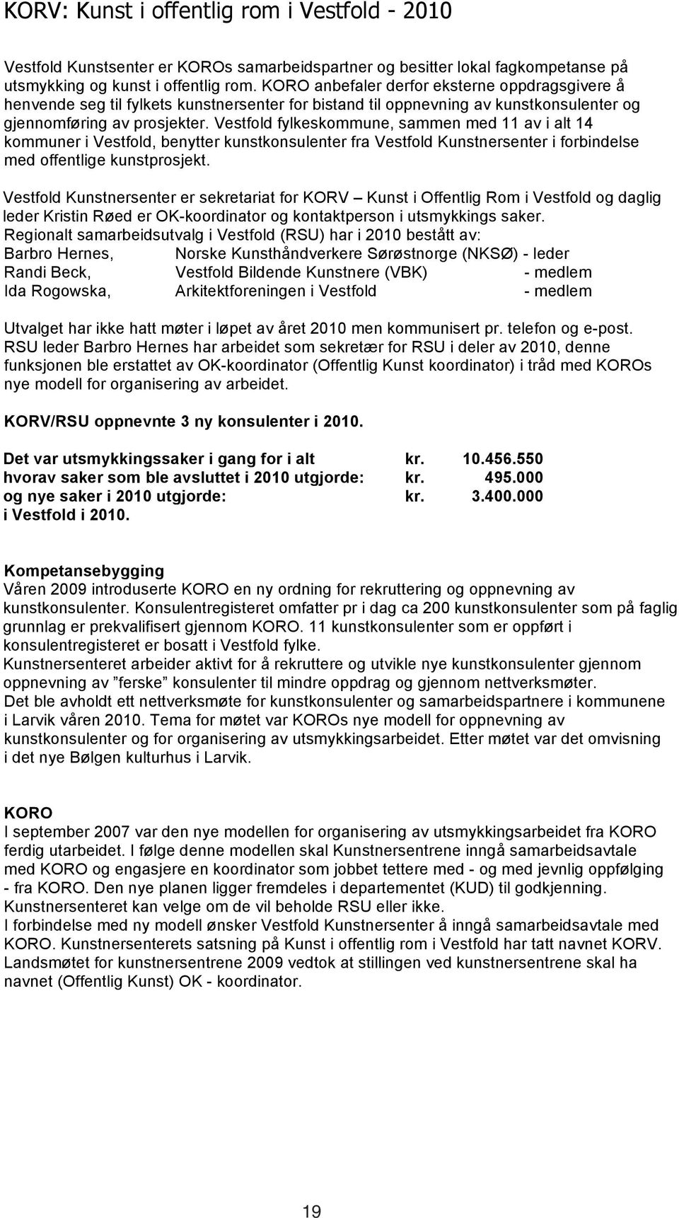 Vestfold fylkeskommune, sammen med 11 av i alt 14 kommuner i Vestfold, benytter kunstkonsulenter fra Vestfold Kunstnersenter i forbindelse med offentlige kunstprosjekt.