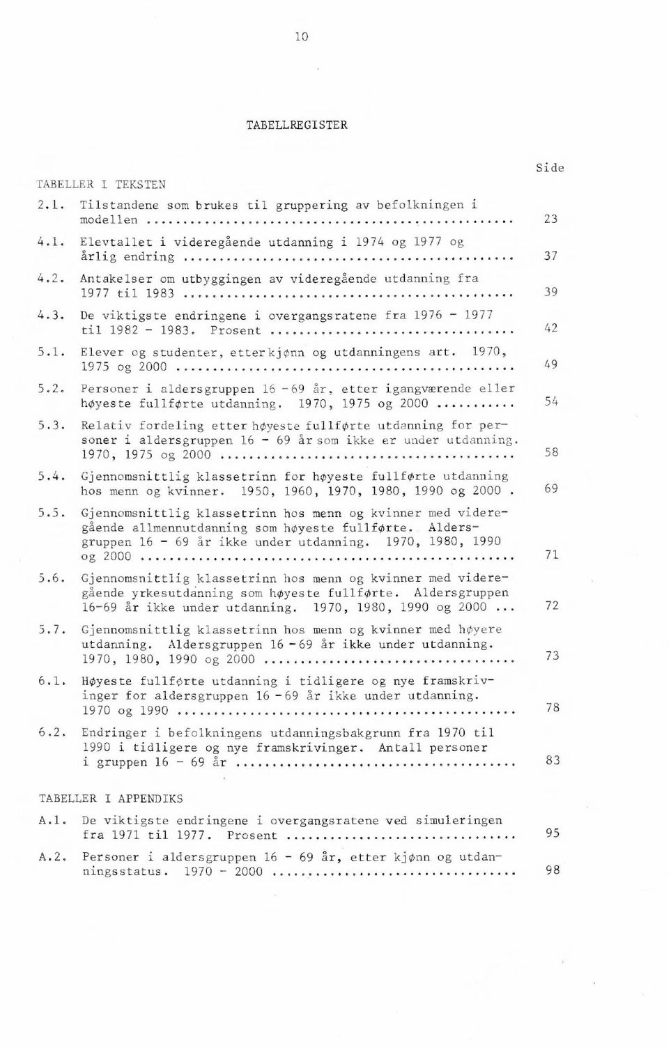 1970, 1975 og 2000 54 5.3. Relativ fordeling etter høyeste fullførte utdanning for personer i aldersgruppen 16-69 år som ikke er under utdanning. 1970, 1975 og 2000 58 5.4. Gjennomsnittlig klassetrinn for høyeste fullførte utdanning hos menn og kvinner.