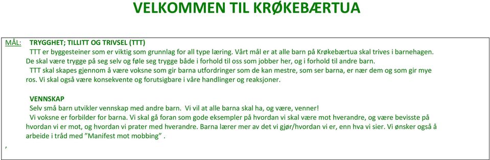 TTT skal skapes gjennom å være voksne som gir barna utfordringer som de kan mestre, som ser barna, er nær dem og som gir mye ros.