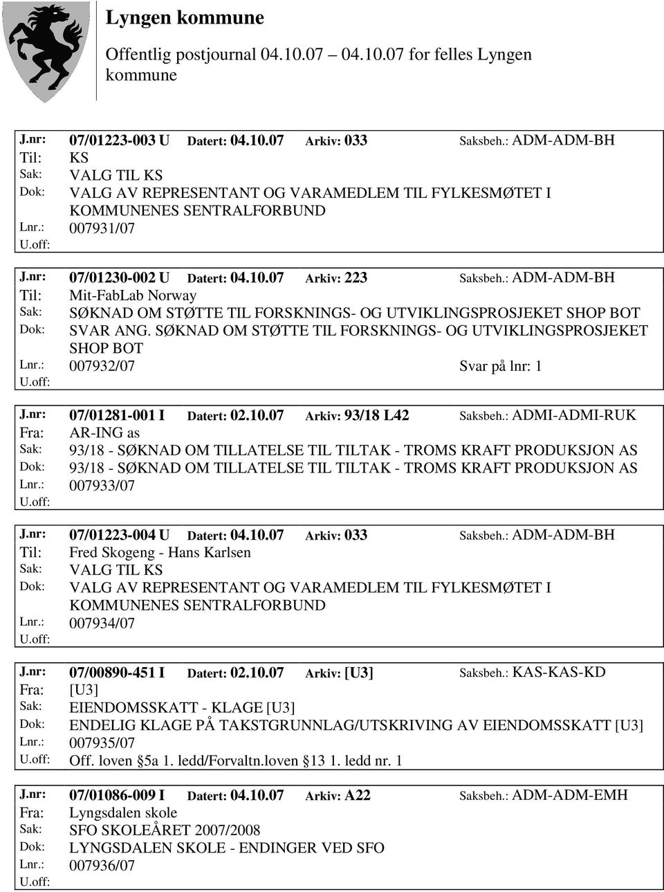 SØKNAD OM STØTTE TIL FORSKNINGS- OG UTVIKLINGSPROSJEKET SHOP BOT Lnr.: 007932/07 Svar på lnr: 1 J.nr: 07/01281-001 I Datert: 02.10.07 Arkiv: 93/18 L42 Saksbeh.