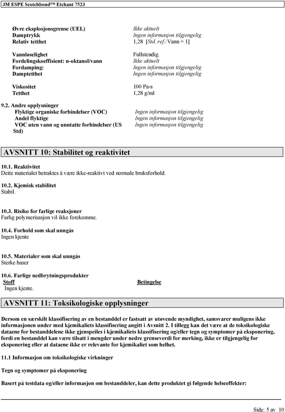 Andre opplysninger Flyktige organiske forbindelser (VOC) Andel flyktige VOC uten vann og unntatte forbindelser (US Std) Fullstendig.