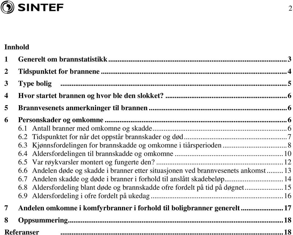 Aldersfordelingen til brannskadde og omkomne...1.5 Var røykvarsler montert og fungerte den?...12. Andelen døde og skadde i branner etter situasjonen ved brannvesenets ankomst...1.7 Andelen skadde og døde i branner i forhold til anslått skadebeløp.