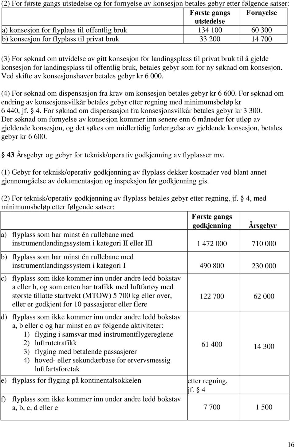 betales gebyr som for ny søknad om konsesjon. Ved skifte av konsesjonshaver betales gebyr kr 6 000. (4) For søknad om dispensasjon fra krav om konsesjon betales gebyr kr 6 600.