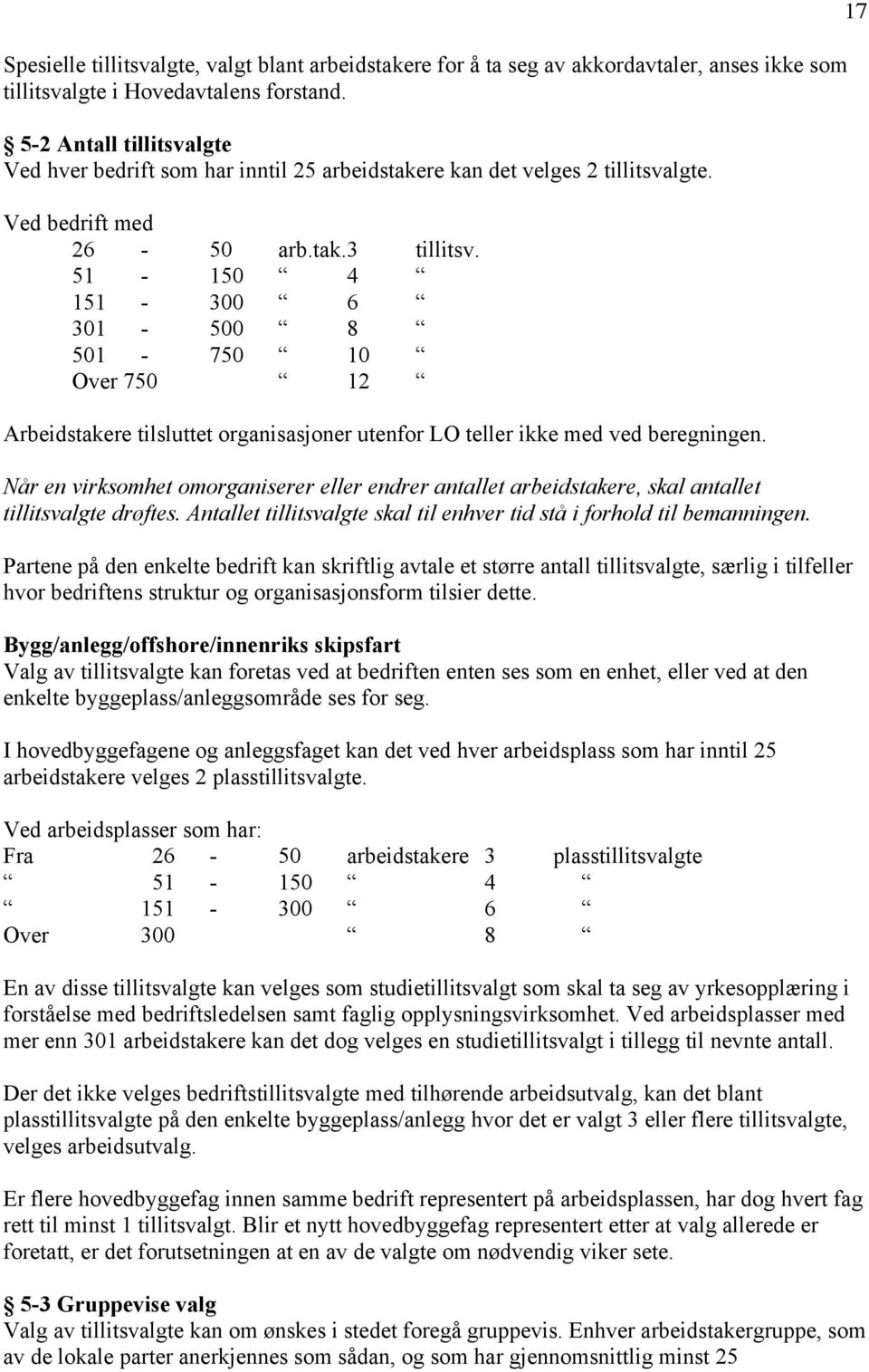 51-150 4 151-300 6 301-500 8 501-750 10 Over 750 12 Arbeidstakere tilsluttet organisasjoner utenfor LO teller ikke med ved beregningen.