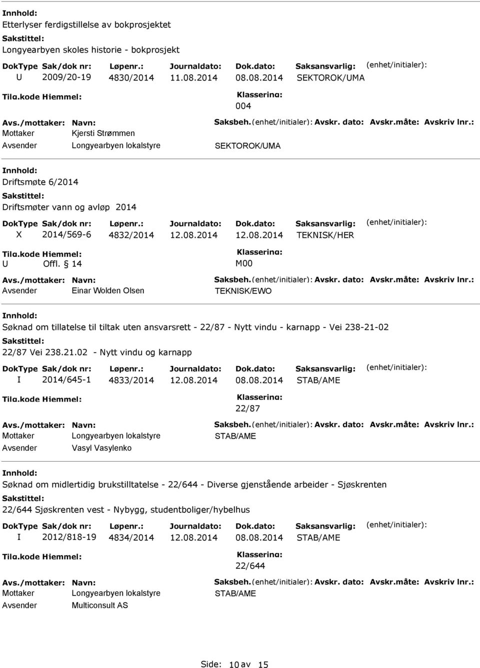 14 M00 vsender Einar Wolden Olsen TEKNSK/EWO Søknad om tillatelse til tiltak uten ansvarsrett - 22/87 - Nytt vindu - karnapp - Vei 238-21-02 22/87 Vei 238.21.02 - Nytt vindu og karnapp 2014/645-1 4833/2014 08.