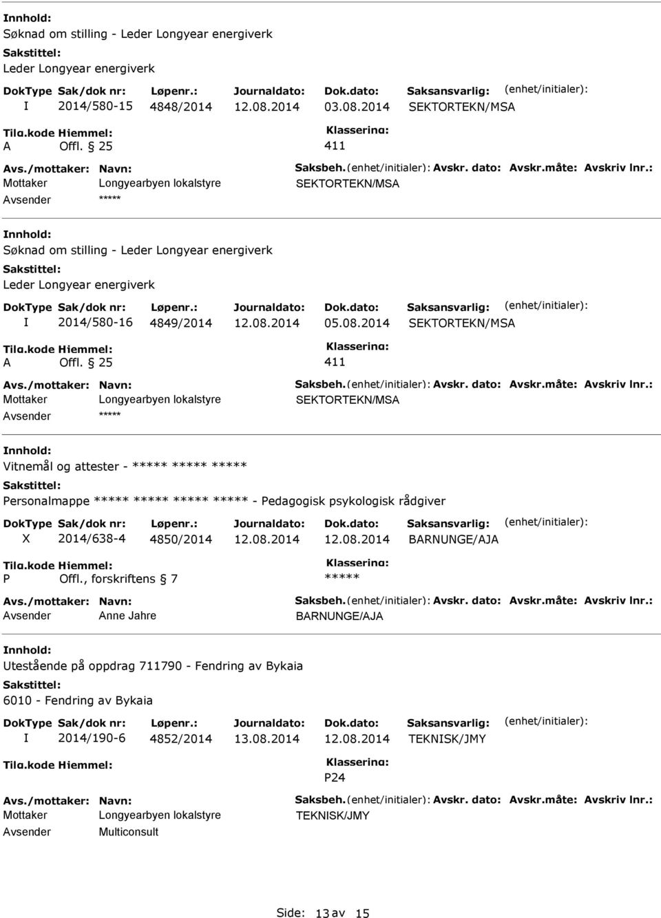 2014 Vitnemål og attester - ersonalmappe - edagogisk psykologisk rådgiver 2014/638-4 4850/2014