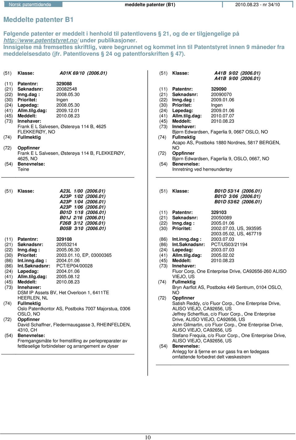 01) (11) Patentnr: 329088 (21) Søknadsnr: 20082548 (22) Inng.dag : 2008.05.30 (30) Prioritet: Ingen (24) Løpedag: 2008.05.30 (41) Allm.tilg.dag: 2009.12.