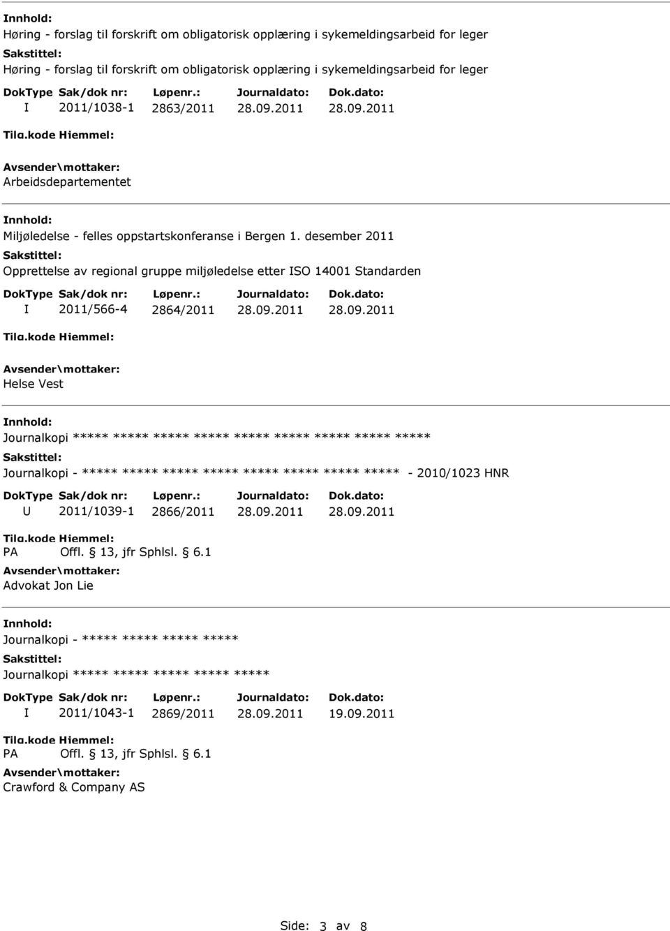 desember 2011 Opprettelse av regional gruppe miljøledelse etter SO 14001 Standarden 2011/566-4 2864/2011 Helse Vest Journalkopi ***** ***** ***** ***** ***** ***** ***** *****