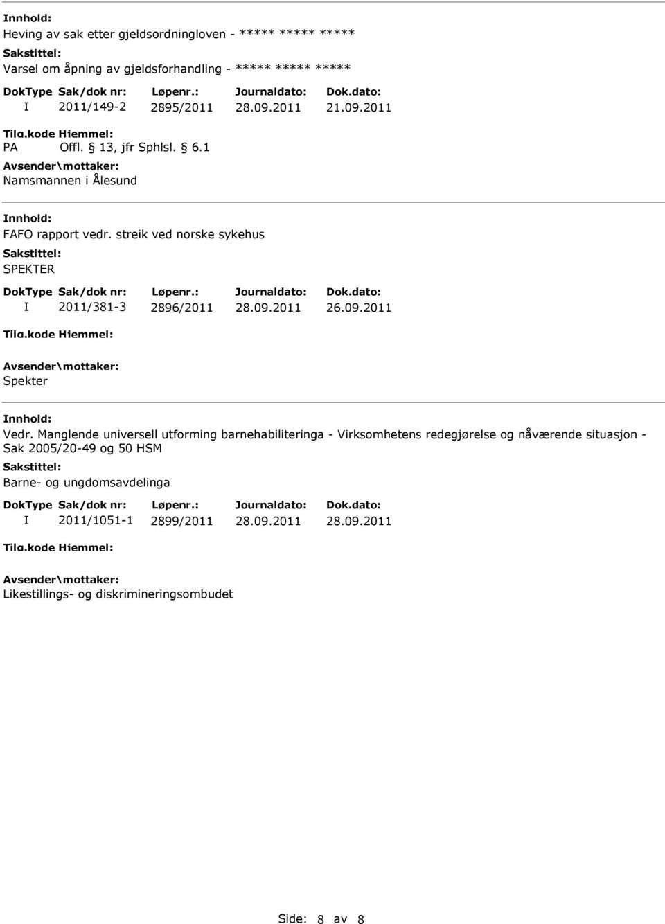 streik ved norske sykehus SPEKTER 2011/381-3 2896/2011 Spekter Vedr.