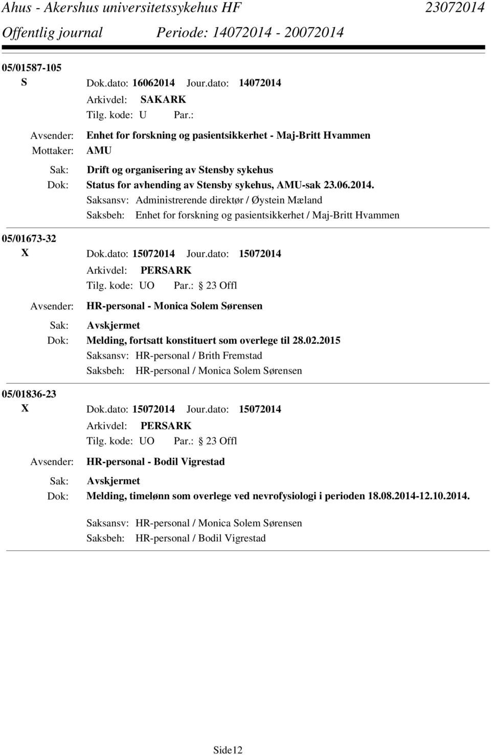 dato: 15072014 Jour.dato: 15072014 HR-personal - Monica Solem Sørensen Melding, fortsatt konstituert som overlege til 28.02.