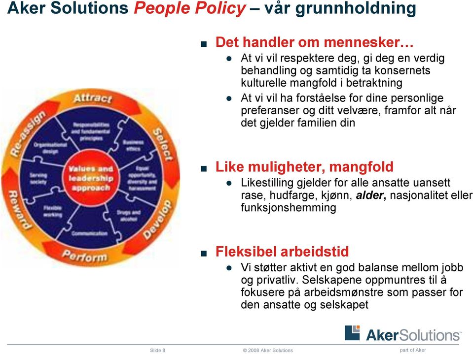 muligheter, mangfold Likestilling gjelder for alle ansatte uansett rase, hudfarge, kjønn, alder, nasjonalitet eller funksjonshemming Fleksibel arbeidstid