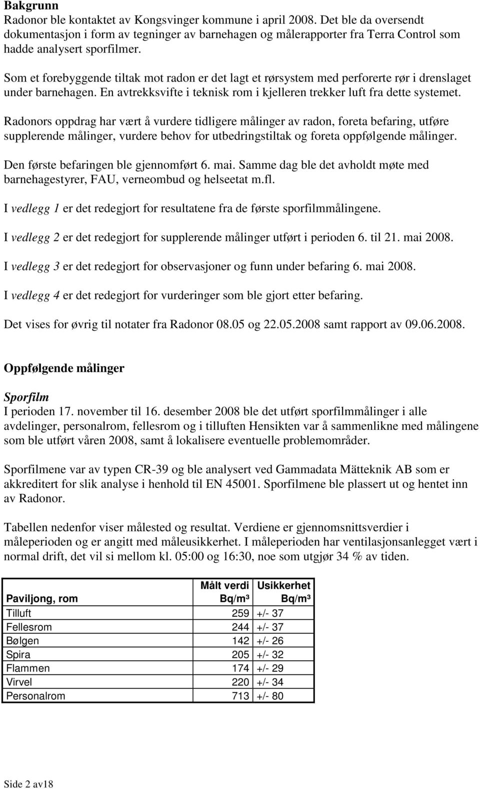 Som et forebyggende tiltak mot radon er det lagt et rørsystem med perforerte rør i drenslaget under barnehagen. En avtrekksvifte i teknisk rom i kjelleren trekker luft fra dette systemet.