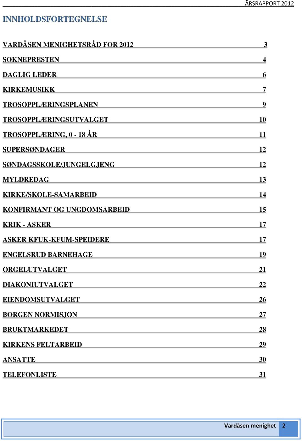 KIRKE/SKOLE-SAMARBEID 14 KONFIRMANT OG UNGDOMSARBEID 15 KRIK - ASKER 17 ASKER KFUK-KFUM-SPEIDERE 17 ENGELSRUD BARNEHAGE 19