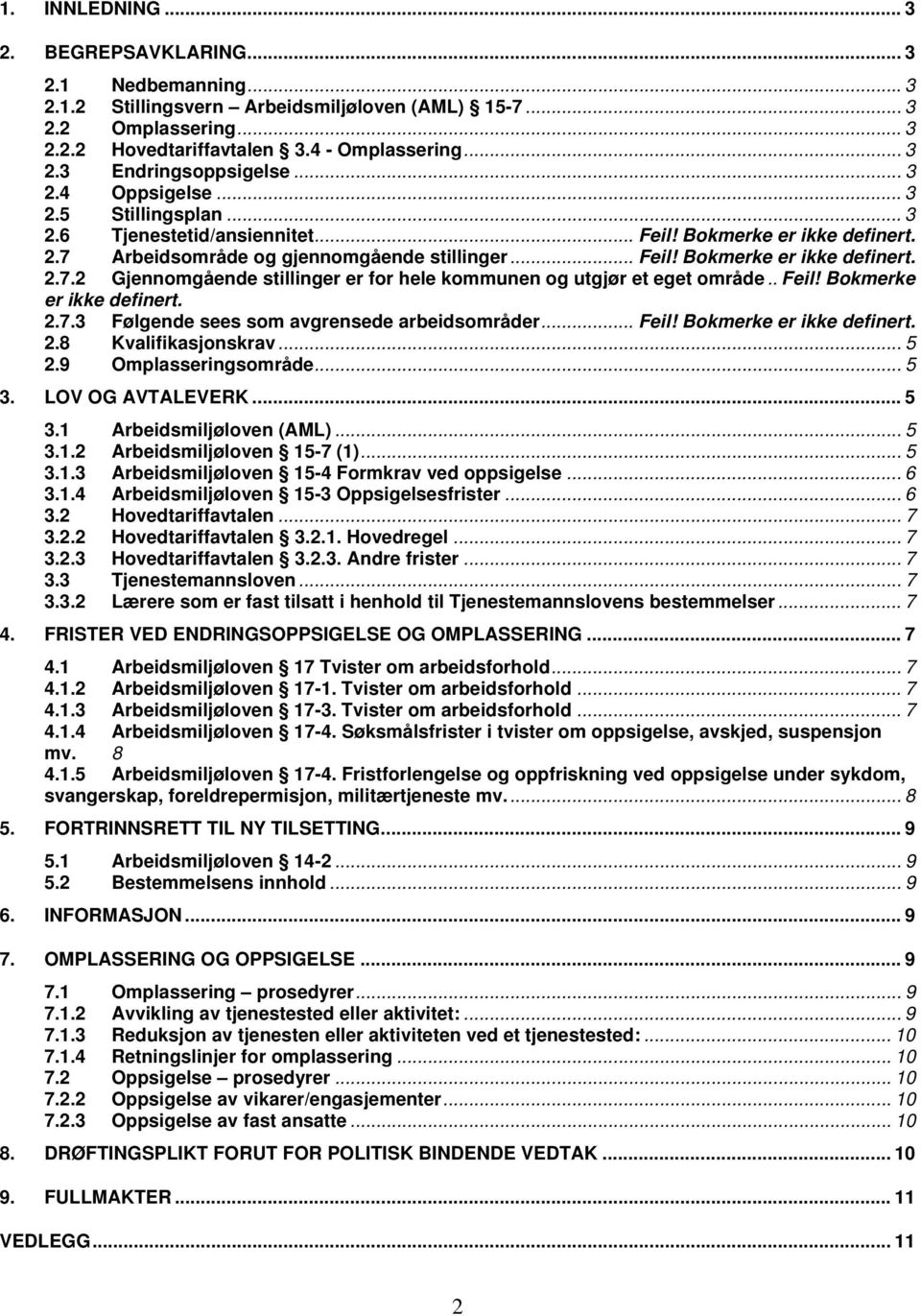 . Feil! Bokmerke er ikke definert. 2.7.3 Følgende sees som avgrensede arbeidsområder... Feil! Bokmerke er ikke definert. 2.8 Kvalifikasjonskrav... 5 2.9 Omplasseringsområde... 5 3. LOV OG AVTALEVERK.