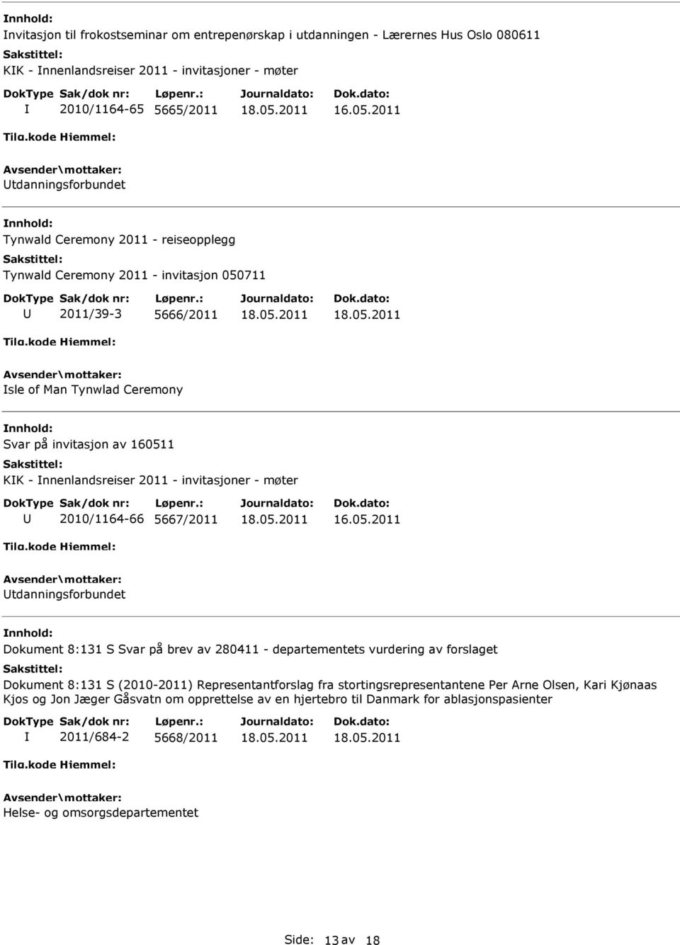 møter 2010/1164-66 5667/2011 tdanningsforbundet Dokument 8:131 S Svar på brev av 280411 - departementets vurdering av forslaget Dokument 8:131 S (2010-2011) Representantforslag fra