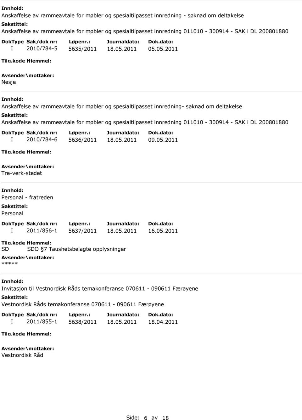 05.2011 Nesje Anskaffelse av rammeavtale for møbler og spesialtilpasset innredning- søknad om deltakelse Anskaffelse av rammeavtale for møbler og spesialtilpasset innredning 011010-300914 - SAK