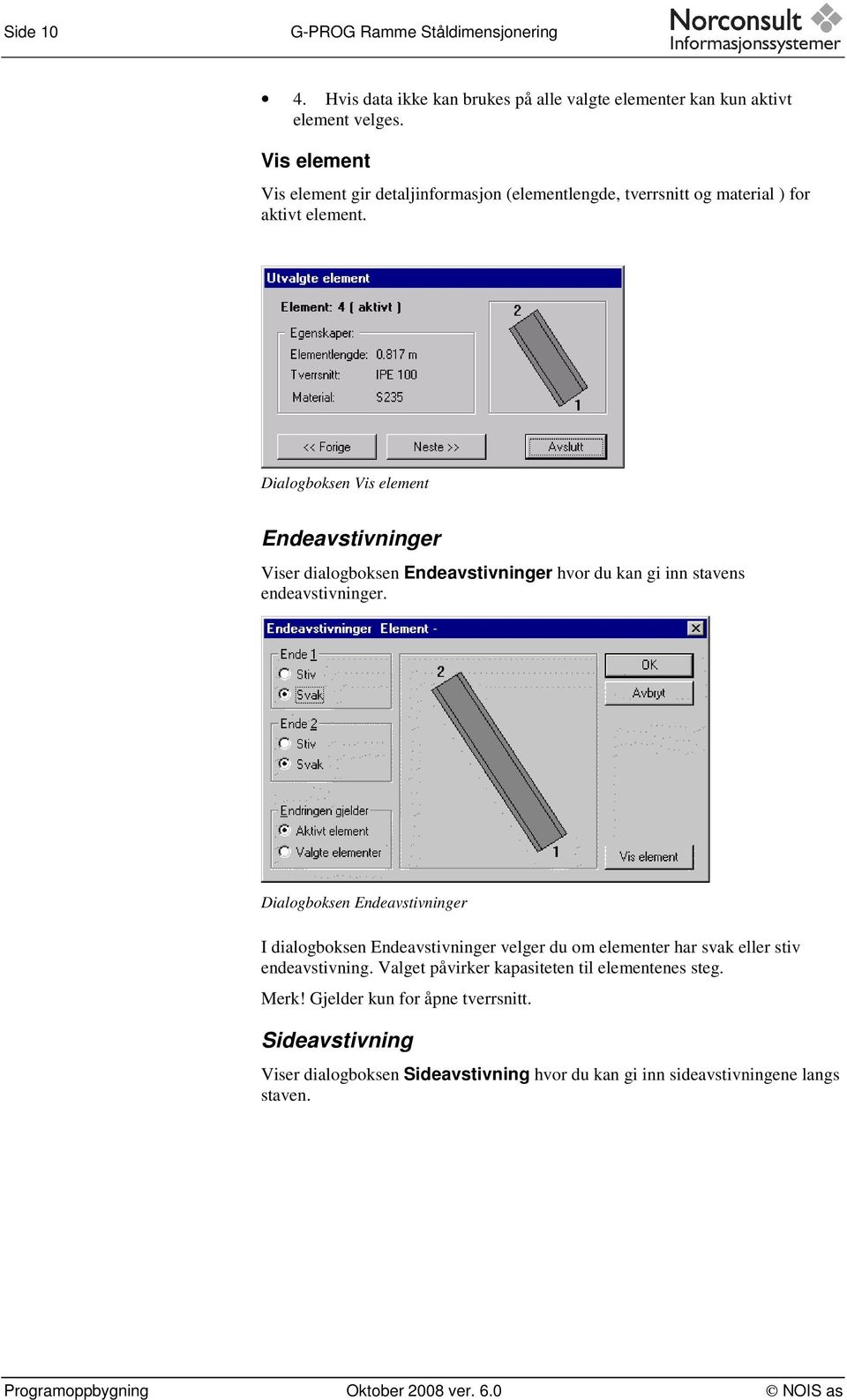 Dialogboksen Vis element Endeavstivninger Viser dialogboksen Endeavstivninger hvor du kan gi inn stavens endeavstivninger.