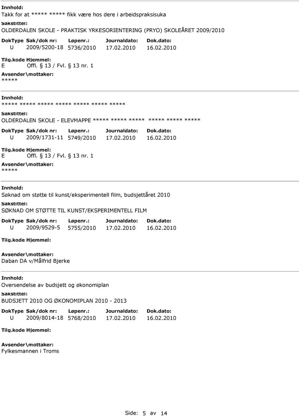 budsjettåret 2010 SØKNAD OM STØTT TL KNST/KSPRMNTLL FLM 2009/9529-5 5755/2010 Daban DA v/målfrid Bjerke Oversendelse