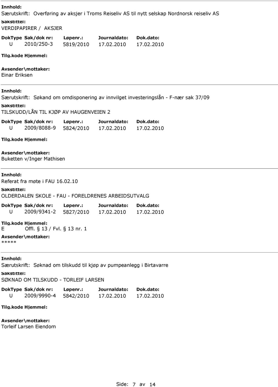 5824/2010 Buketten v/nger Mathisen Referat fra møte i FA 16.02.