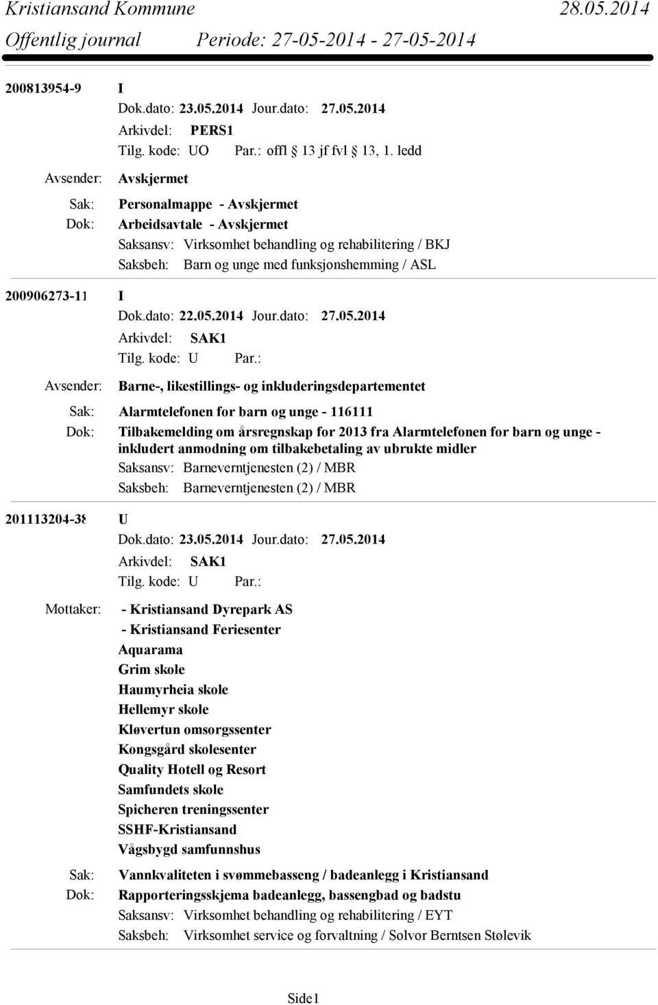 116111 Tilbakemelding om årsregnskap for 2013 fra Alarmtelefonen for barn og unge - inkludert anmodning om tilbakebetaling av ubrukte midler Saksansv: Barneverntjenesten (2) / MBR Saksbeh: