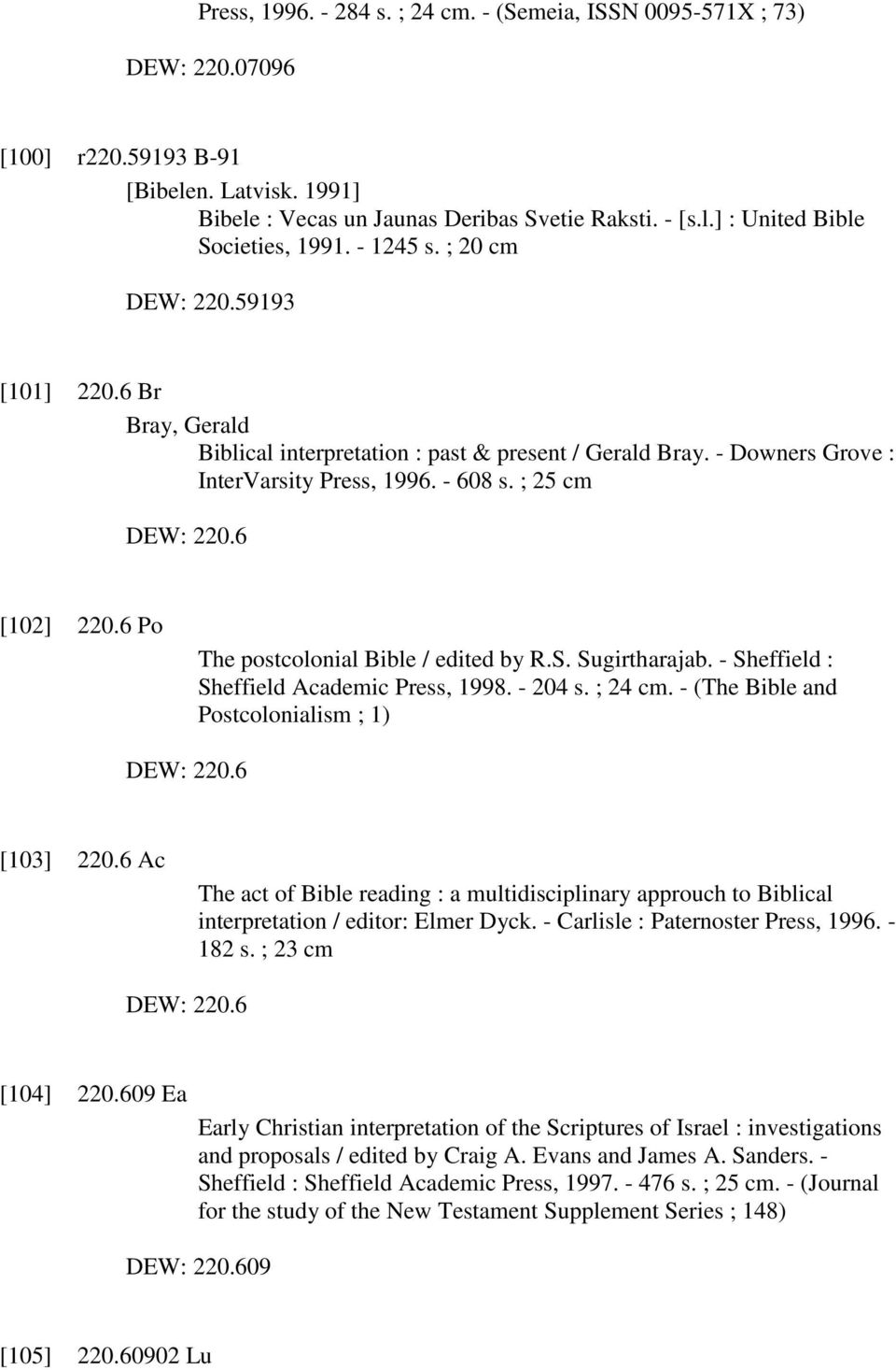 6 Po The postcolonial Bible / edited by R.S. Sugirtharajab. - Sheffield : Sheffield Academic Press, 1998. - 204 s. ; 24 cm. - (The Bible and Postcolonialism ; 1) DEW: 220.6 [103] 220.