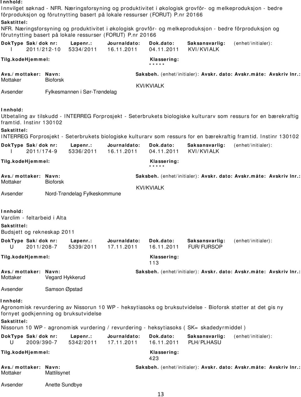 212-10 5334/2011 16.11.2011 04.11.2011 KVI/KVIALK KVI/KVIALK Fylkesmannen i Sør-Trøndelag Utbetaling av tilskudd - INTERREG Forprosjekt - Seterbrukets biologiske kulturarv som ressurs for en bærekraftig framtid.