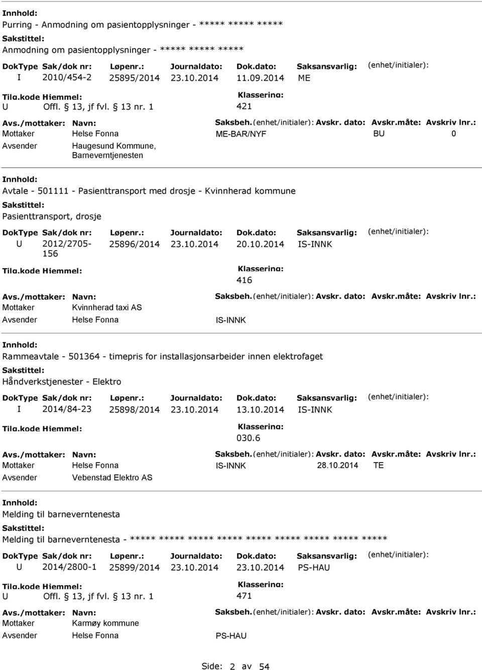 : Mottaker ME-BAR/NYF B 0 Haugesund Kommune, Barneverntjenesten Avtale - 501111 - asienttransport med drosje - Kvinnherad kommune asienttransport, drosje 2012/2705-156 25896/2014 20.10.