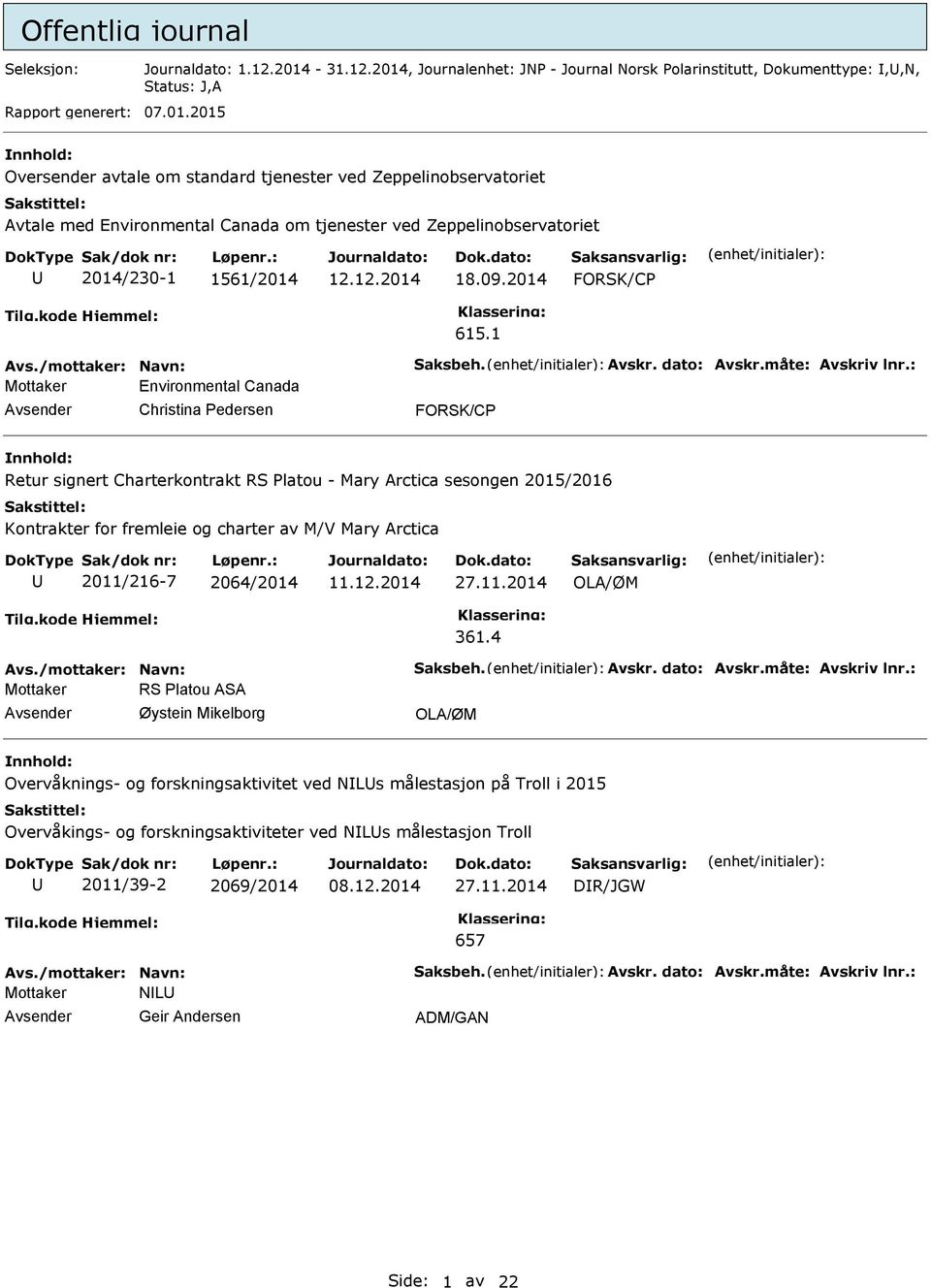 12.2014 18.09.2014 FORSK/C 615.1 Avs./mottaker: Navn: Saksbeh. Avskr. dato: Avskr.måte: Avskriv lnr.