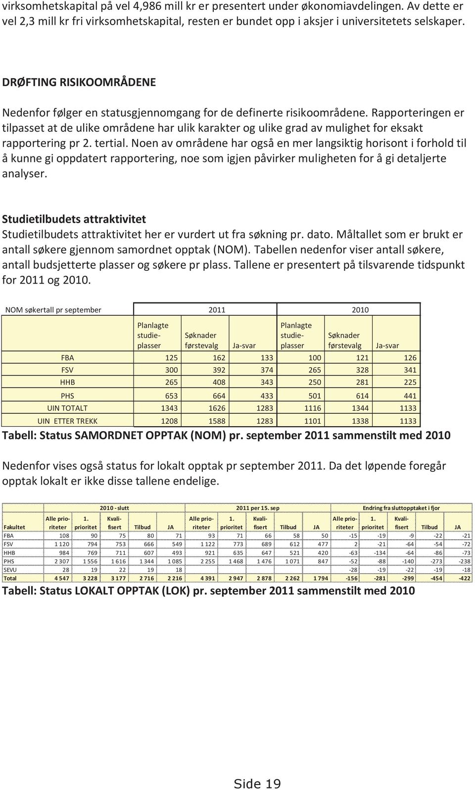 Rapporteringen er tilpasset at de ulike områdene har ulik karakter og ulike grad av mulighet for eksakt rapportering pr 2. tertial.