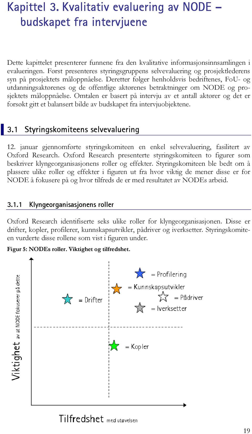 Deretter følger henholdsvis bedriftenes, FoU- og utdanningsaktørenes og de offentlige aktørenes betraktninger om NODE og prosjektets måloppnåelse.