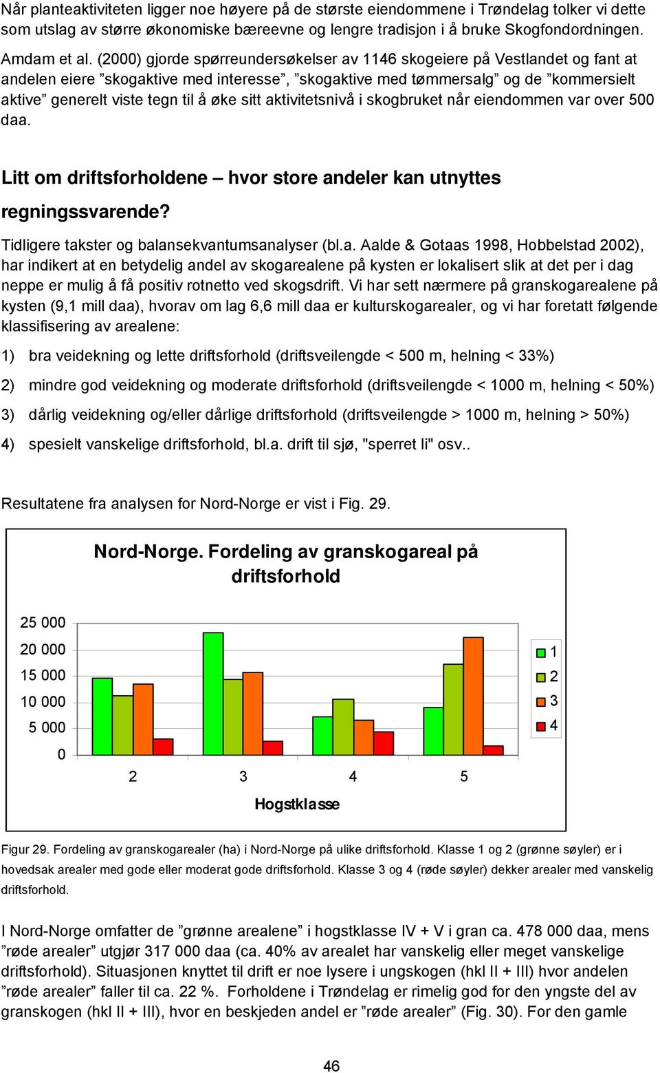 aktivitetsnivå i skogbruket når eiendommen var over 5. Litt om driftsforholdene hvor store andeler kan utnyttes regningssvarende? Tidligere takster og balansekvantumsanalyser (bl.a. Aalde & Gotaas 1998, Hobbelstad 22), har indikert at en betydelig andel av skogarealene på kysten er lokalisert slik at det per i dag neppe er mulig å få positiv rotnetto ved skogsdrift.