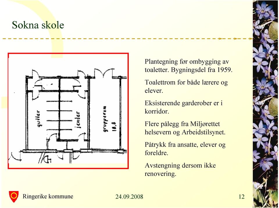 Eksisterende garderober er i korridor.