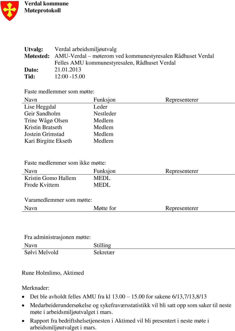 00 Faste medlemmer som møtte: Navn Funksjon Representerer Lise Heggdal Leder Geir Sandholm Nestleder Trine Wågø Olsen Medlem Kristin Bratseth Medlem Jostein Grimstad Medlem Kari Birgitte Ekseth