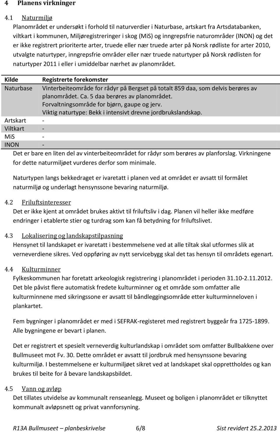 det er ikke registrert prioriterte arter, truede eller nær truede arter på Norsk rødliste for arter 2010, utvalgte naturtyper, inngrepsfrie områder eller nær truede naturtyper på Norsk rødlisten for