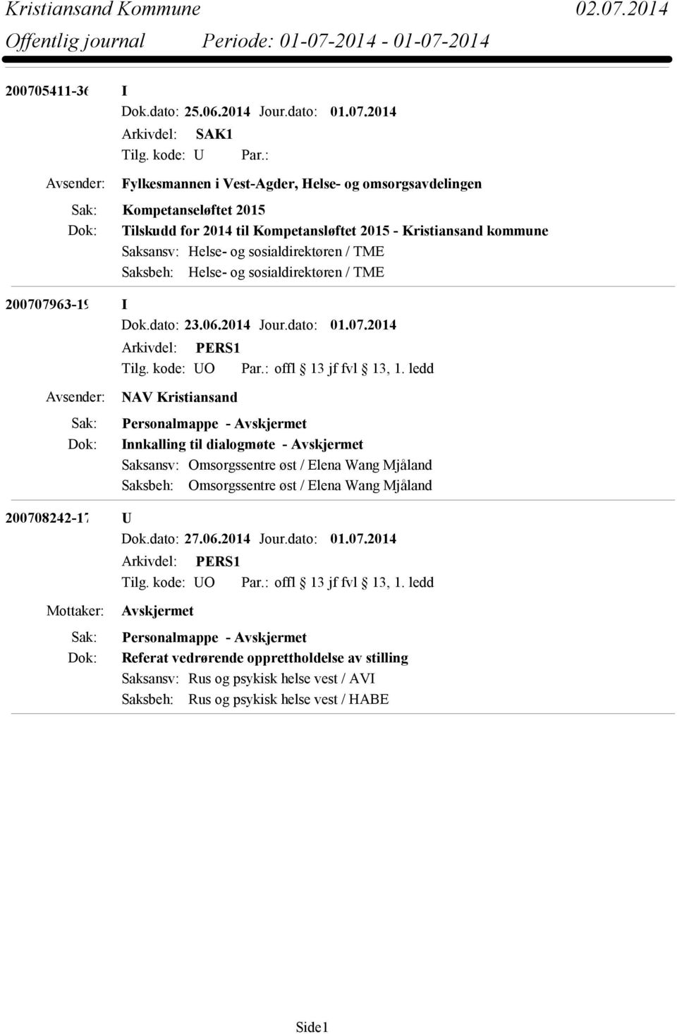 ledd NAV Kristiansand Innkalling til dialogmøte - Saksansv: Omsorgssentre øst / Elena Wang Mjåland Saksbeh: Omsorgssentre øst / Elena Wang Mjåland 200708242-17 U O offl 13