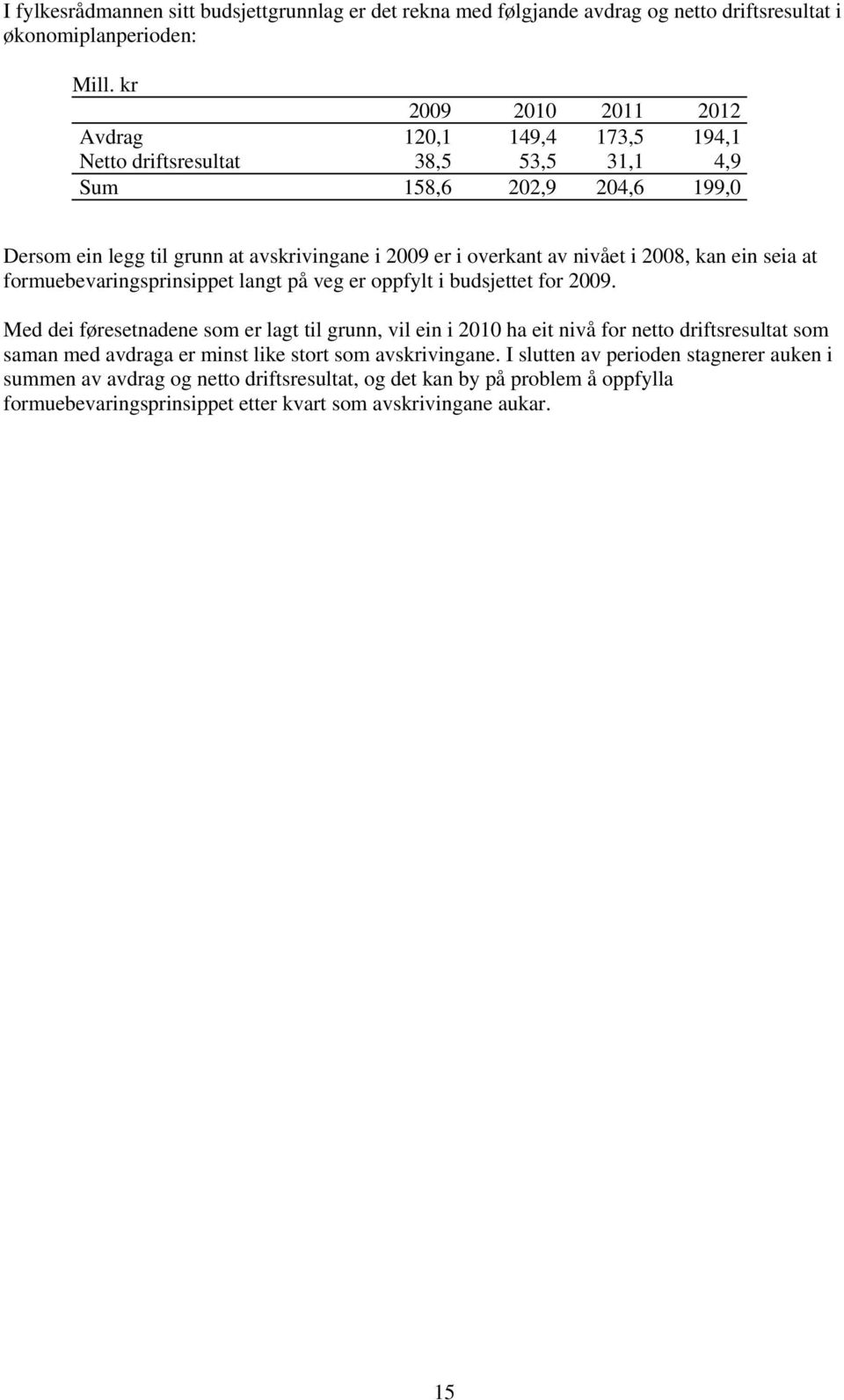 nivået i 2008, kan ein seia at formuebevaringsprinsippet langt på veg er oppfylt i budsjettet for 2009.