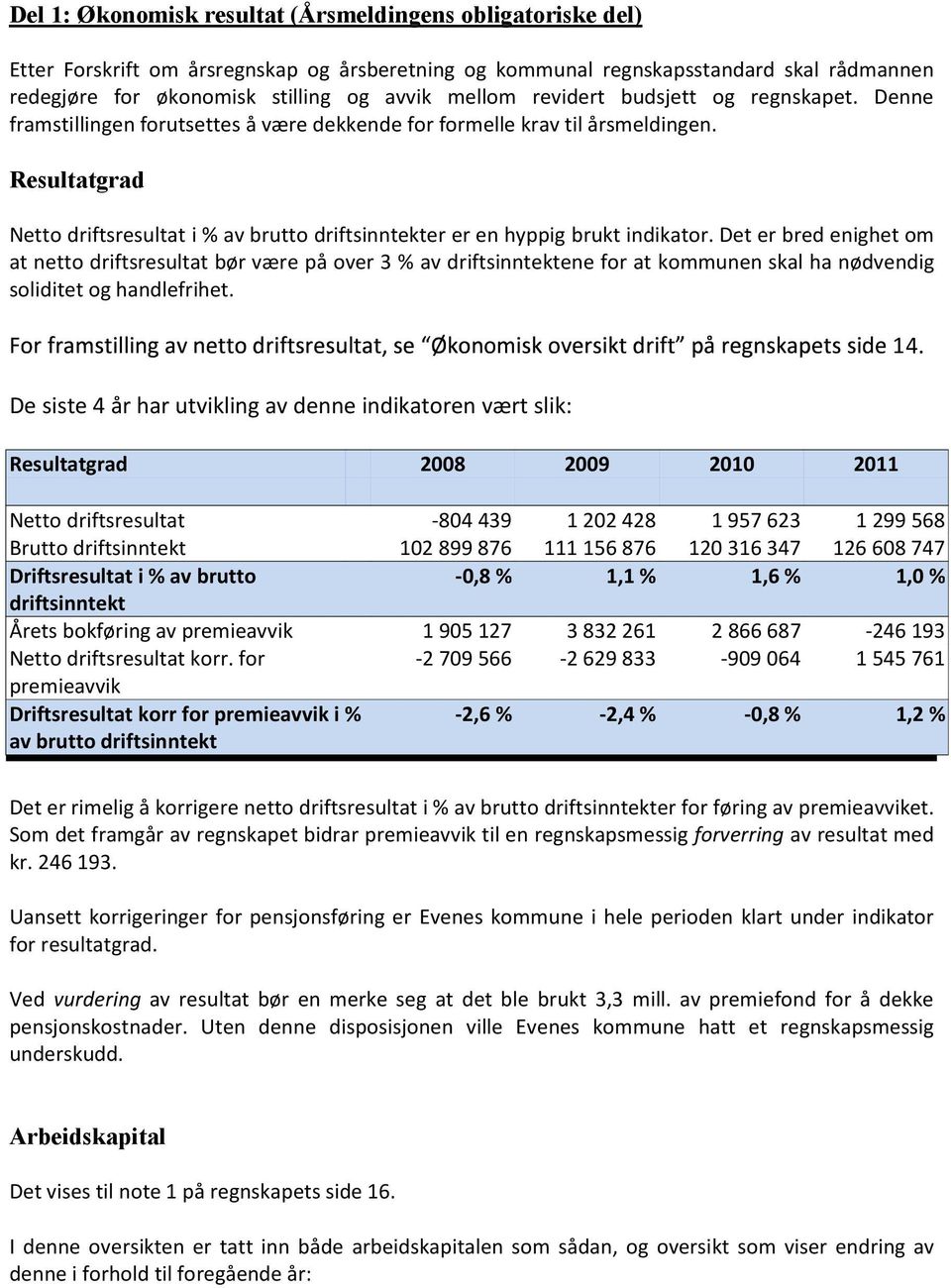 Resultatgrad Netto driftsresultat i % av brutto driftsinntekter er en hyppig brukt indikator.