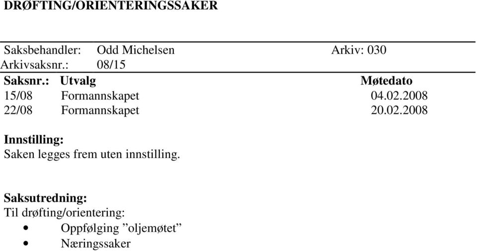 2008 22/08 Formannskapet 20.02.