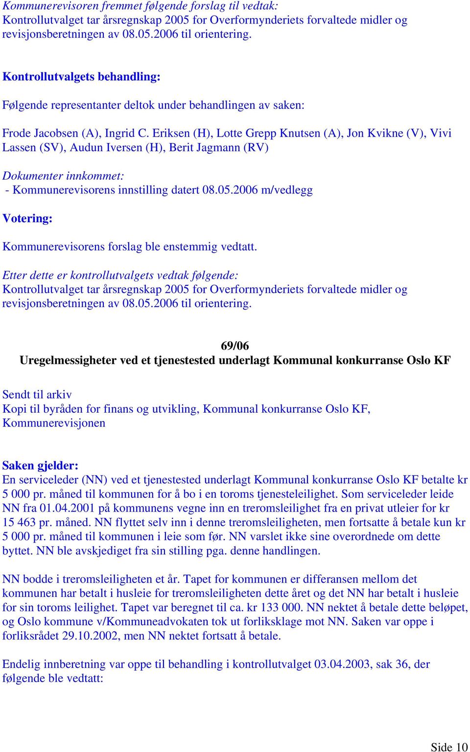 2006 m/vedlegg Kommunerevisorens forslag ble enstemmig vedtatt.