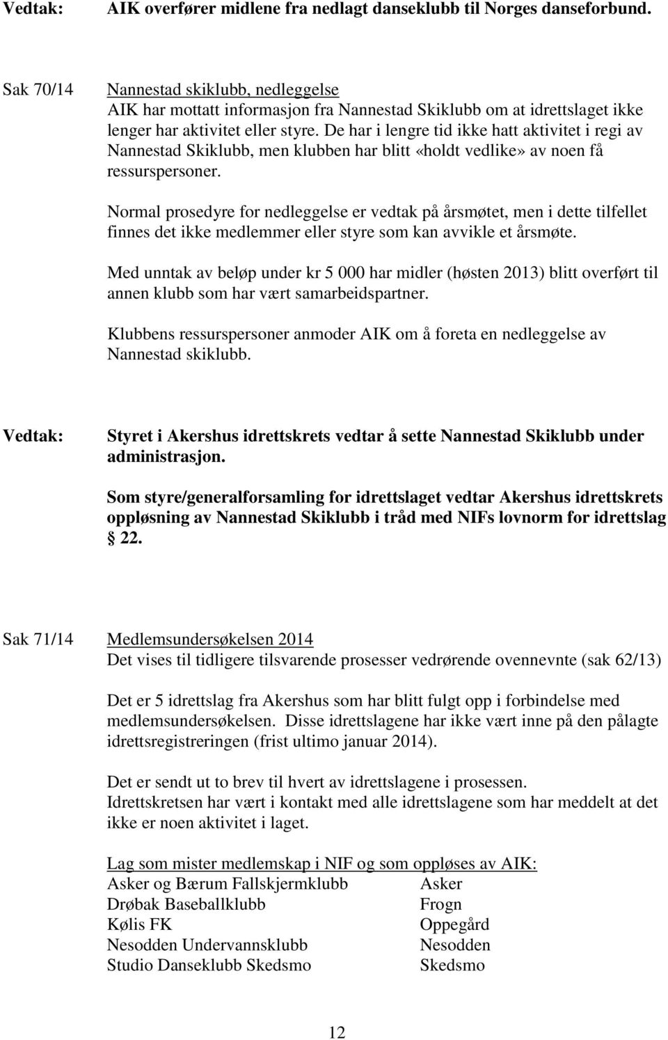 De har i lengre tid ikke hatt aktivitet i regi av Nannestad Skiklubb, men klubben har blitt «holdt vedlike» av noen få ressurspersoner.