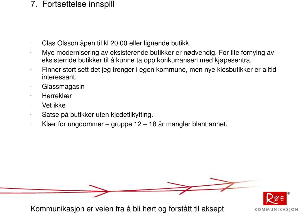 For lite fornying av eksisternde butikker til å kunne ta opp konkurransen med kjøpesentra.