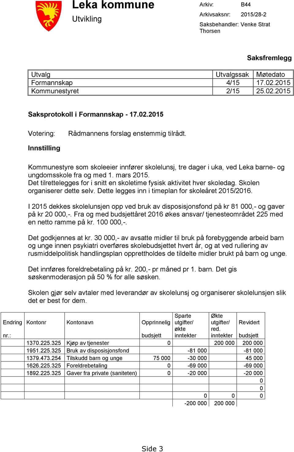 Det tilrettelegges for i snitt en skoletime fysisk aktivitet hver skoledag. Skolen organiserer dette selv. Dette legges inn i timeplan for skoleåret 2015/2016.