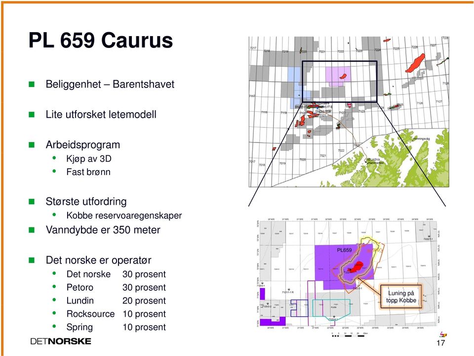 reservoaregenskaper Vanndybde er 350 meter Det norske er operatør Det norske