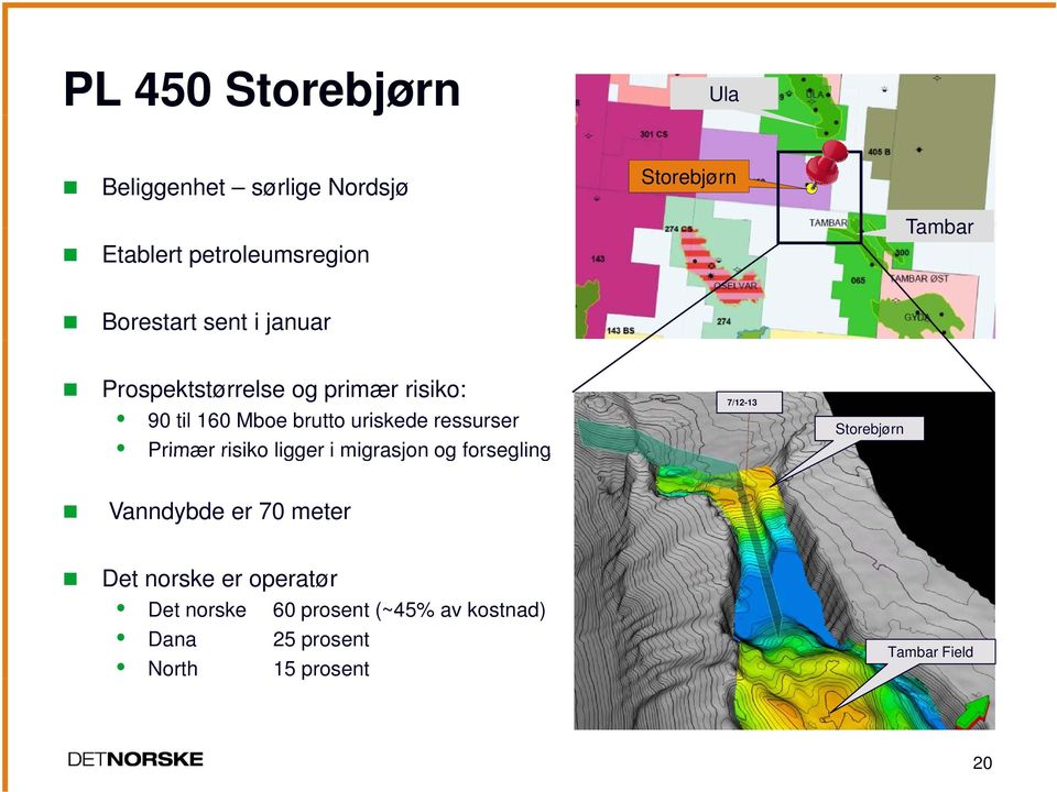 ressurser Primær risiko ligger i migrasjon og forsegling 7/12-13 Storebjørn Vanndybde er 70 meter