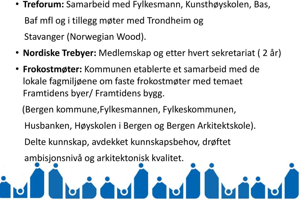 fagmiljøene om faste frokostmøter med temaet Framtidens byer/ Framtidens bygg.